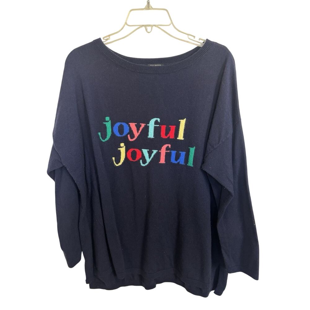 Talbots Lambswool Blend Navy Joyful Christmas Sweater Size 1X Holiday Party